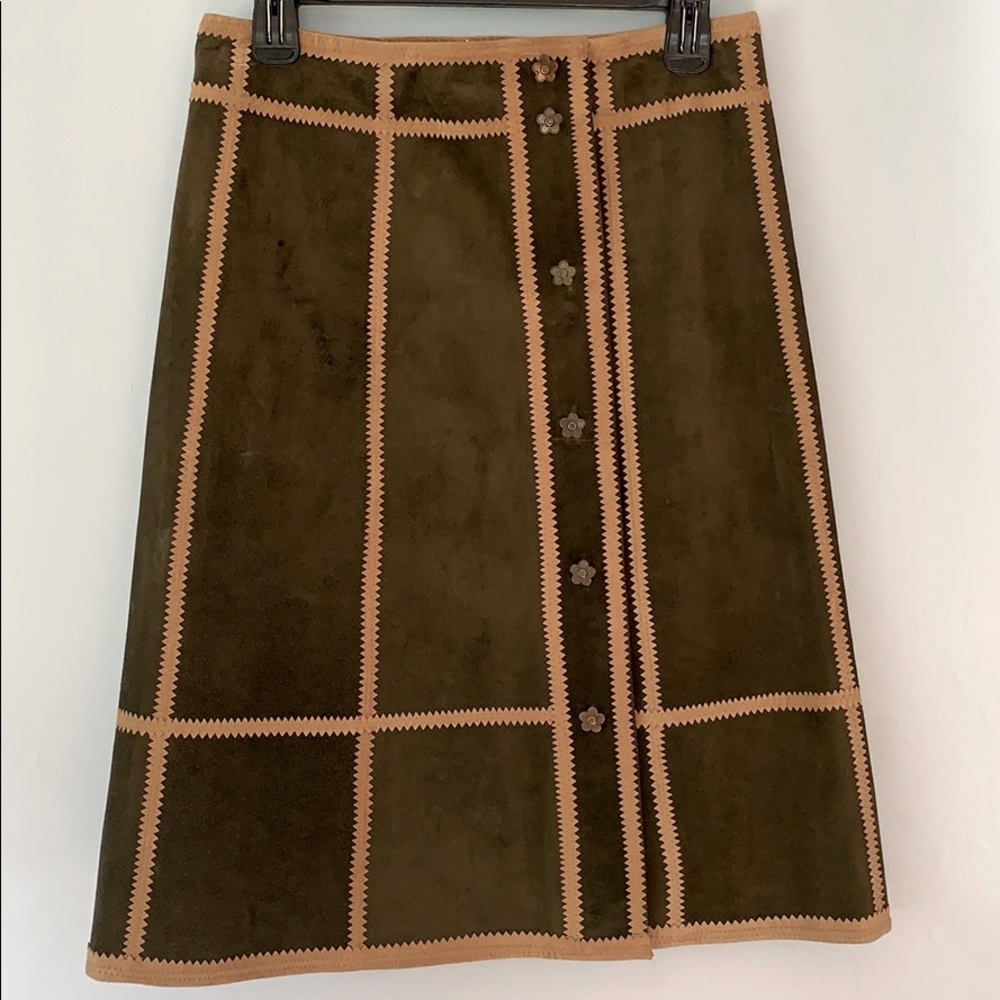 Jungal genuine suede A-line skirt green/tan, M*